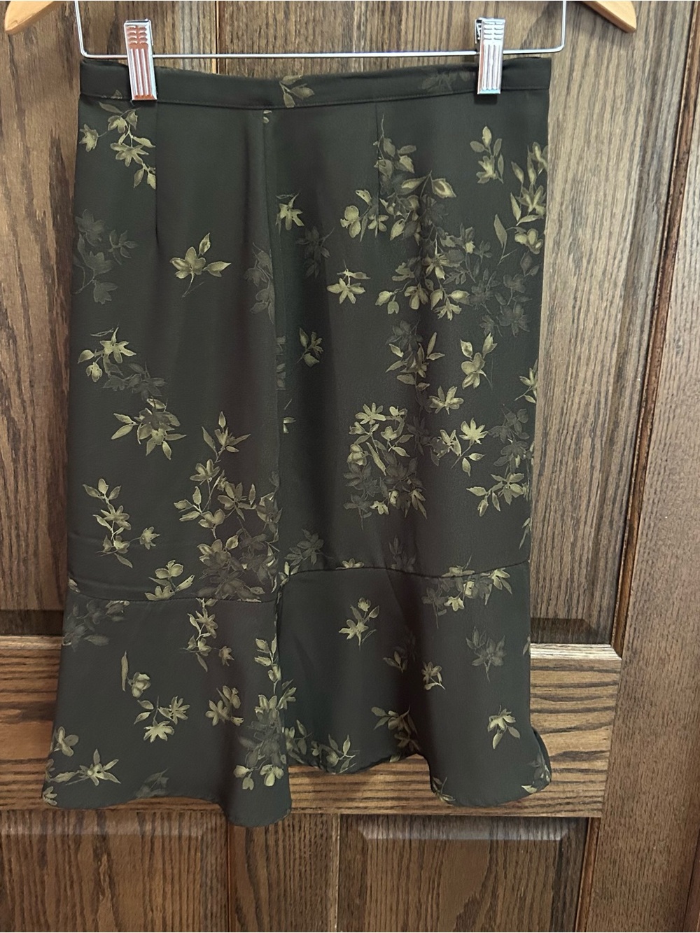 Worthington Olive Green Floral High-Low Skirt